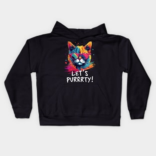 Party Cat in Sunglasses Men Women 90s Retro Pun Funny Cat Kids Hoodie